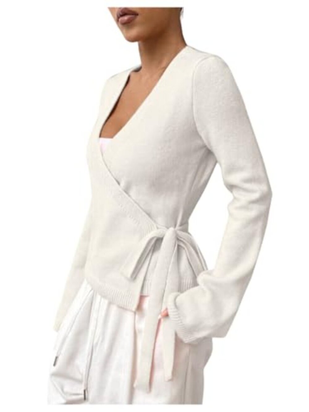Womens Knit Cardigan Tie Knot Wrap V Neck Long Sleeve